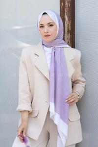 Lamelif Açık Lila  Ekru Monogram Şal