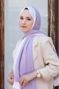 Lamelif Açık Lila  Ekru Monogram Şal