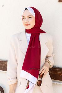 Lamelif Bordo  Ekru Monogram Şal