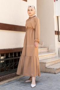 Brown With Milk Foulard Neck Ayrobin Unprinted Dresess
