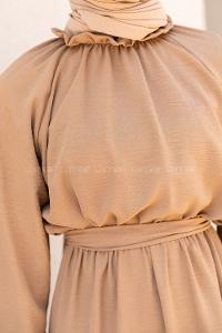 Brown With Milk Foulard Neck Ayrobin Unprinted Dresess