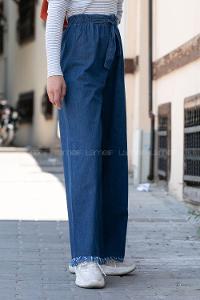 Dark Blue Cotton Elastic Waist Comfortable Pants