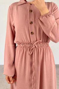 Pink Shirt Collar Cotton Unprinted Dresess