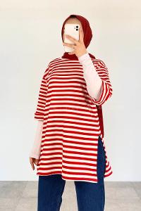 Red Crew Neck Short Arm Short Arm Cotton Printed T-shirt