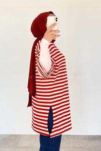 Red Crew Neck Short Arm Short Arm Cotton Printed T-shirt