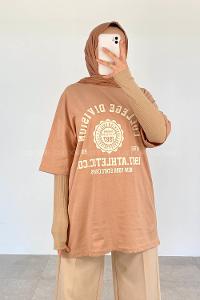 Brown With Milk Crew Neck Short Arm Cotton Printed T-shirt