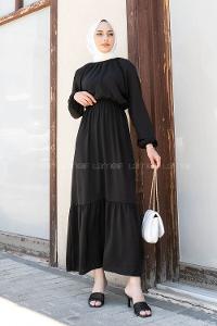 Black Foulard Neck Ayrobin Unprinted Dresess