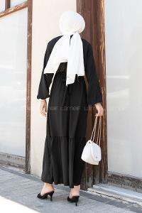 Black Foulard Neck Ayrobin Unprinted Dresess