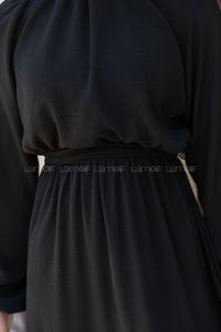 Black Foulard Neck Ayrobin Unprinted Dresess