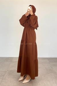 Brown Foulard Neck Cotton Unprinted Dresess