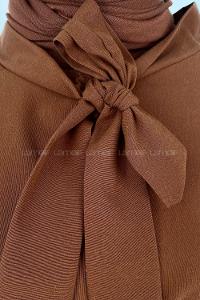 Brown Foulard Neck Cotton Unprinted Dresess