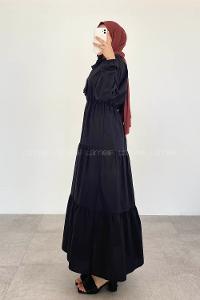 Black Foulard Neck Cotton Unprinted Dresess