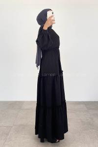 Black Crew Neck Cotton Unprinted Dresess