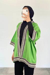 Green Half Arm Arm Cotton Kimono