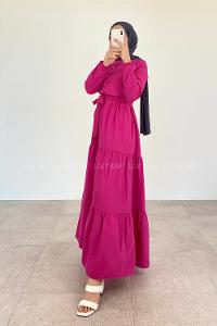 Pink Crew Neck Cotton Unprinted Dresess