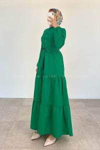 Green Crew Neck Cotton Unprinted Dresess