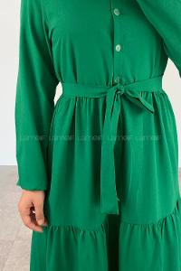 Green Crew Neck Cotton Unprinted Dresess