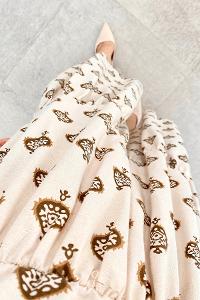 Brown Crew Neck Linen Printed Dresess