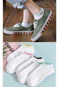 Lamelif 5 li Koton Kadın Beyaz Patik Çorap