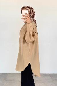 Beige Shirt Collar Long Arm Cotton Unprinted Shirt