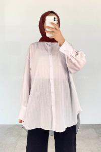 White Shirt Collar Long Arm Cotton Unprinted Shirt