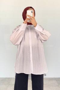 White Shirt Collar Long Arm Cotton Unprinted Shirt