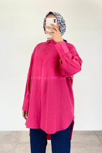 Fuchsia Shirt Collar Long Arm Cotton Unprinted Shirt