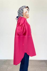 Fuchsia Shirt Collar Long Arm Cotton Unprinted Shirt