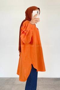 Orange Shirt Collar Long Arm Cotton Unprinted Shirt