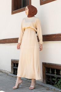 Modalamelif Yarasa Kol Prenses Elbise Sütlü Kahve