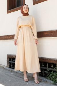 Modalamelif Yarasa Kol Prenses Elbise Sütlü Kahve