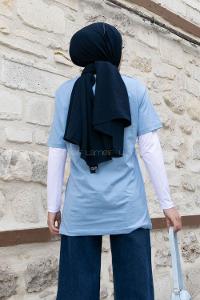 Light Blue Crew Neck Short Arm Cotton Printed T-shirt