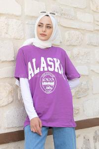 Purble Crew Neck Short Arm Cotton Printed T-shirt