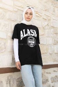 Black Crew Neck Short Arm Cotton Printed T-shirt