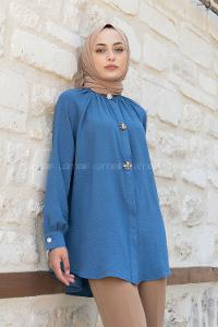 Indigo Mandarin Collar Long Arm Ayrobin Unprinted Shirt