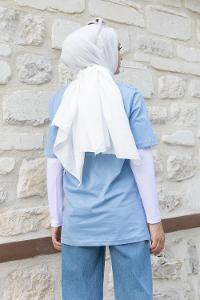 Light Blue Crew Neck Short Arm Cotton Printed T-shirt