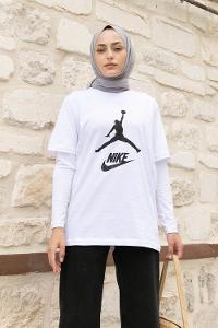 White Crew Neck Short Arm Cotton Printed T-shirt