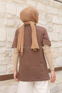 Brown Crew Neck Short Arm Cotton Printed T-shirt