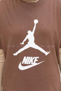 Brown Crew Neck Short Arm Cotton Printed T-shirt