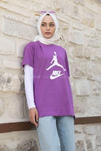 Purble Crew Neck Short Arm Cotton Printed T-shirt