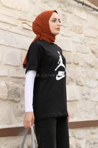 Black Crew Neck Short Arm Cotton Printed T-shirt