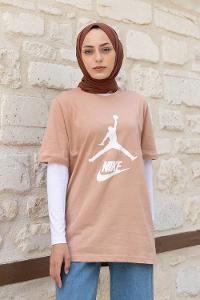 Brown With Milk Crew Neck Short Arm Cotton Printed T-shirt