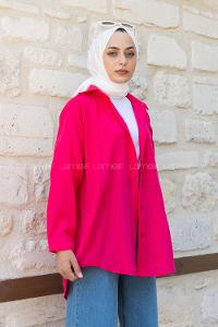 Fuchsia Shirt Collar Long Arm Cotton Unprinted Shirt
