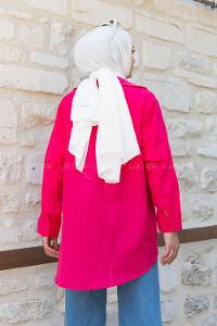 Fuchsia Shirt Collar Long Arm Cotton Unprinted Shirt