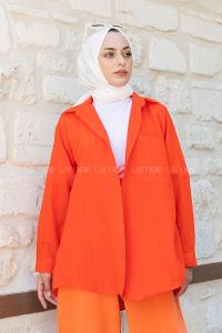 Orange Shirt Collar Long Arm Cotton Unprinted Shirt