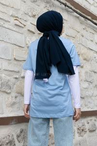 Light Blue Crew Neck Short Arm Cotton Printed T-shirt