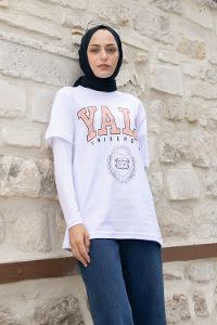 White Crew Neck Short Arm Cotton Printed T-shirt