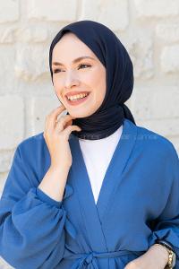 Navy Blue Combed Fabric Straight Scarf