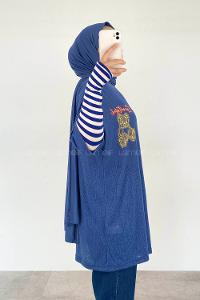 Indigo Crew Neck Short Arm Cotton Printed T-shirt