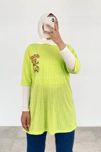 Neon Green Crew Neck Short Arm Cotton Printed T-shirt